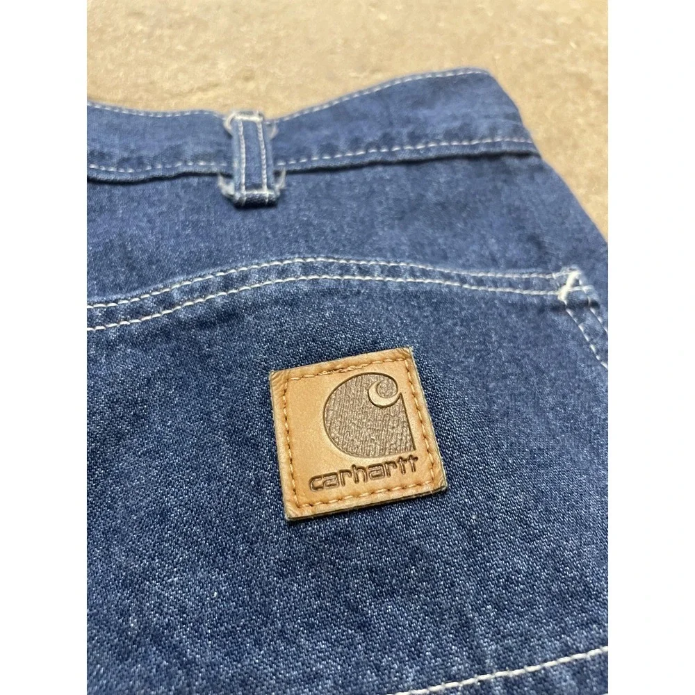 Carhartt Jeans‎ Mens 34x34 Blue Washed Denim Work Dungaree Carpenter Made USA